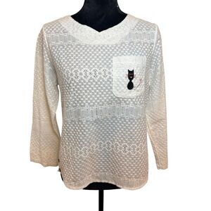 White Cat Embroidered Women's Tunic